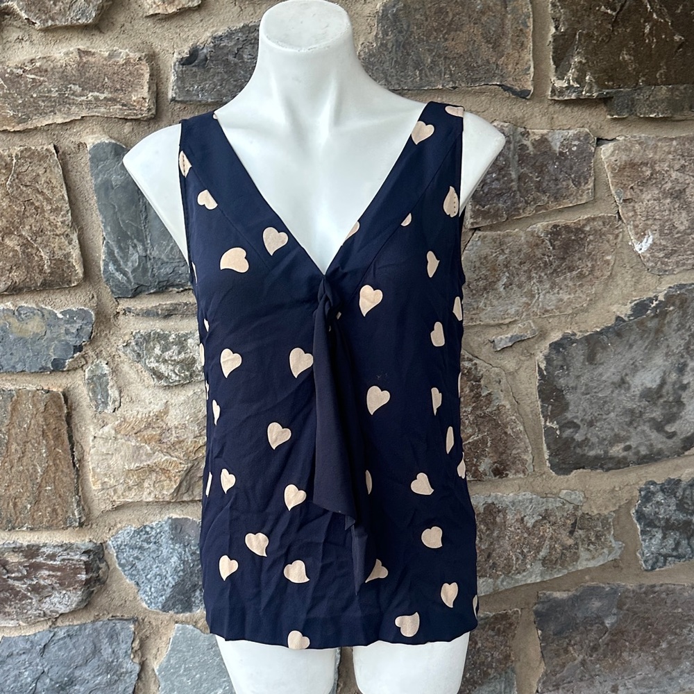 Vintage Tory Burch navy blue blouse with white hearts Size 6
